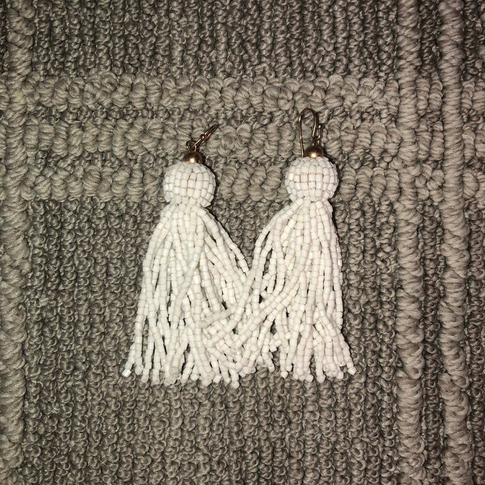 White Beaded Tassel Earrings
